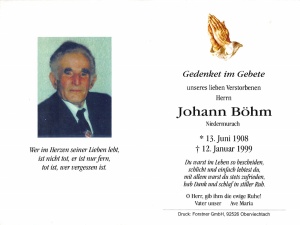 Böhm Johann +12.01.1999