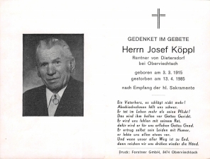 Köppl Josef + 13.04.1985